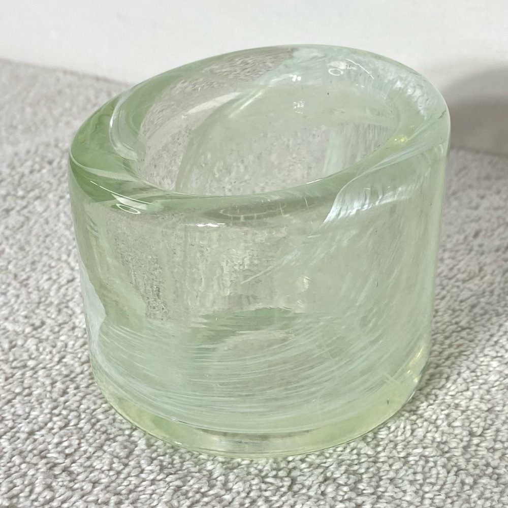 Vintage Hand Blown Art Glass Candle Holder W White Swirl Motif